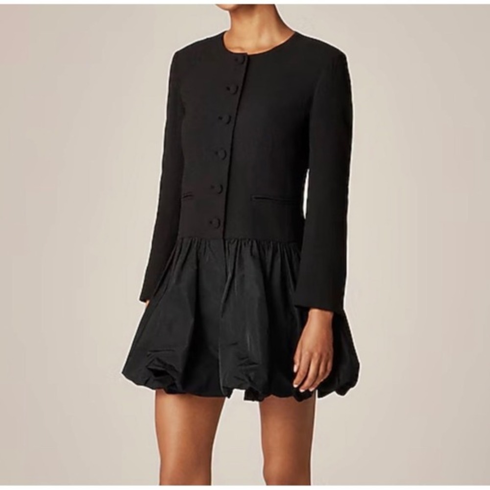 J CREW Lady jacket mixy dress bubble hem black 0‎ nwt